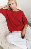 YAYA - Oversized fine knitted T-shirt in Scarlet Sage Red
