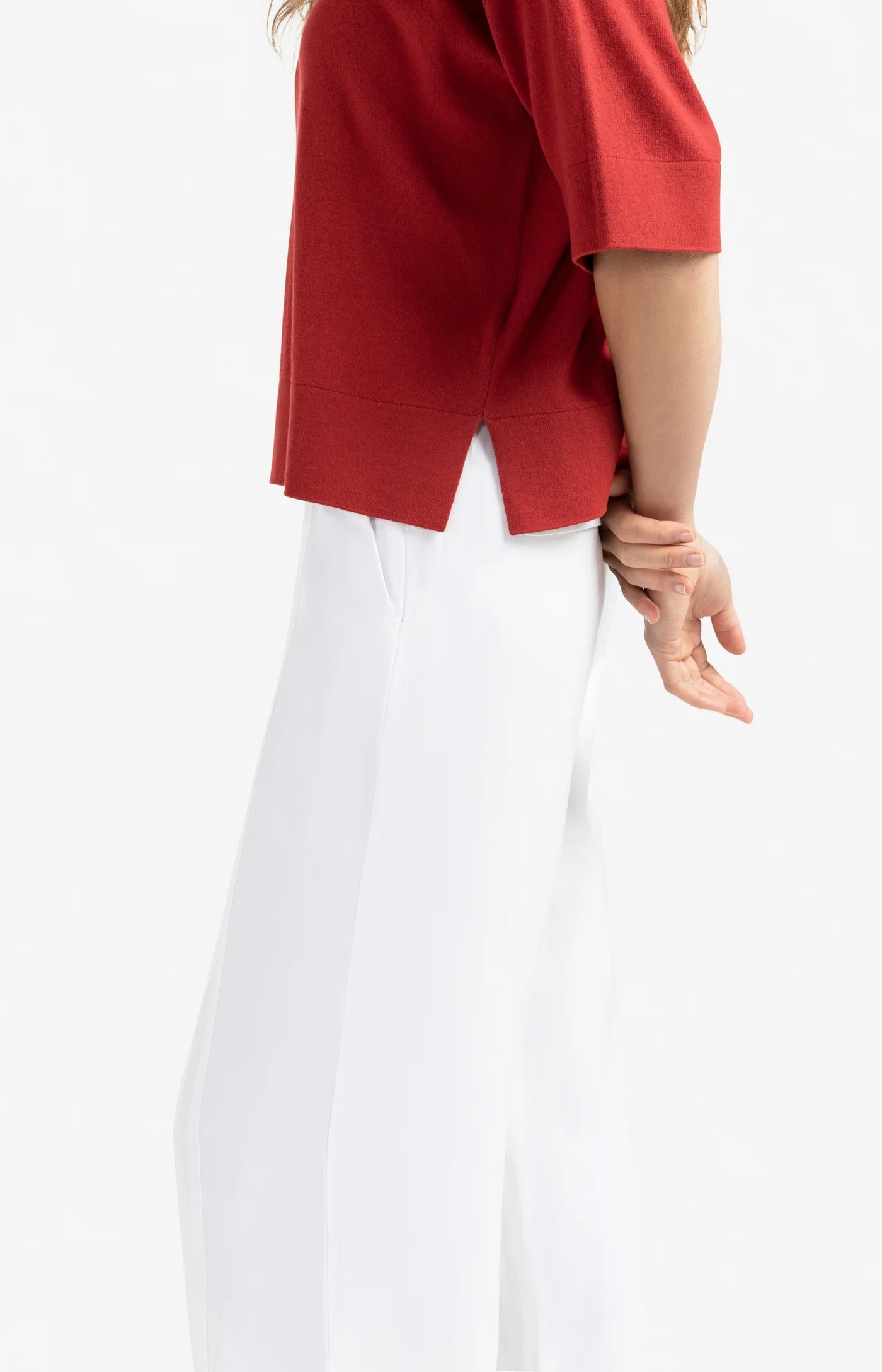 YAYA - Oversized fine knitted T-shirt in Scarlet Sage Red