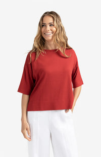 YAYA - Oversized fine knitted T-shirt in Scarlet Sage Red