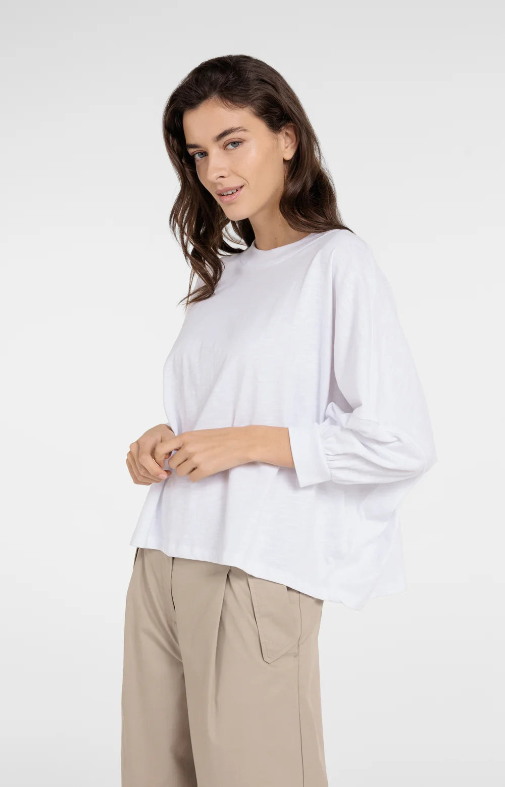 YAYA - Oversized Jersey Top with Cuffs in Pure White