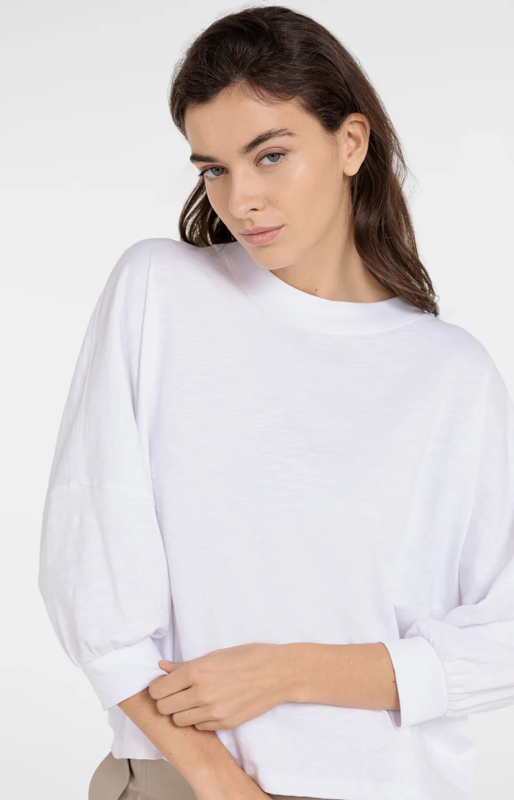 YAYA - Oversized Jersey Top with Cuffs in Pure White