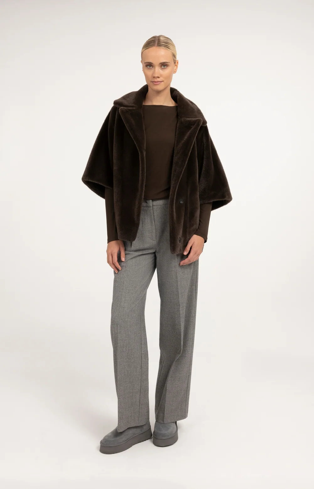 YAYA - Oversized Reversible Faux Fur Jacket in Delicioso Brown