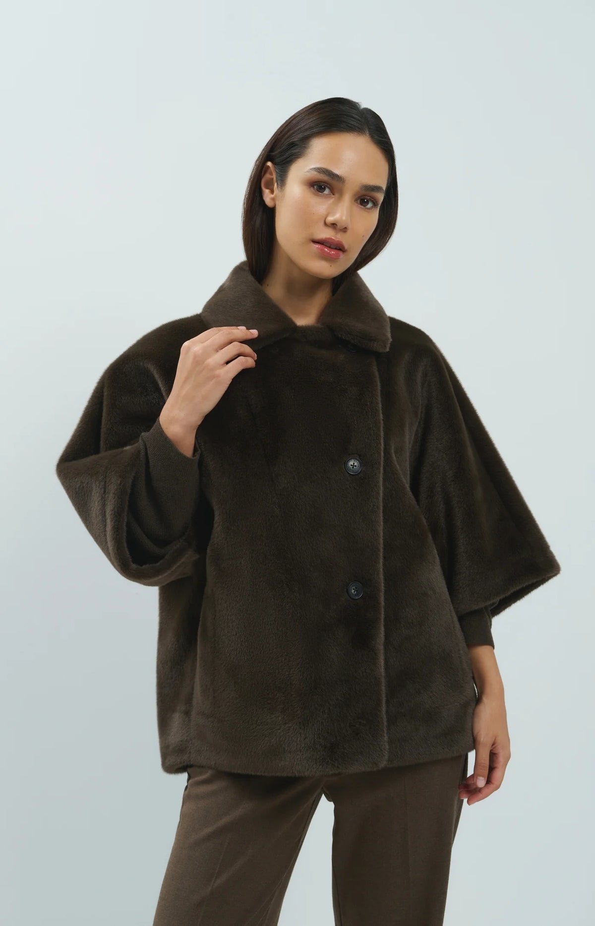 YAYA - Oversized Reversible Faux Fur Jacket in Delicioso Brown