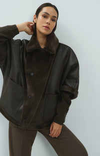 YAYA - Oversized Reversible Faux Fur Jacket in Delicioso Brown