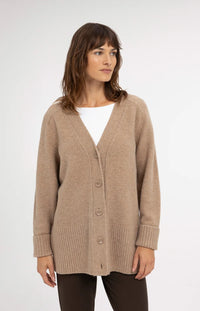 YAYA - Oversized Rib-Knit Cardigan in Dark Beige Melange