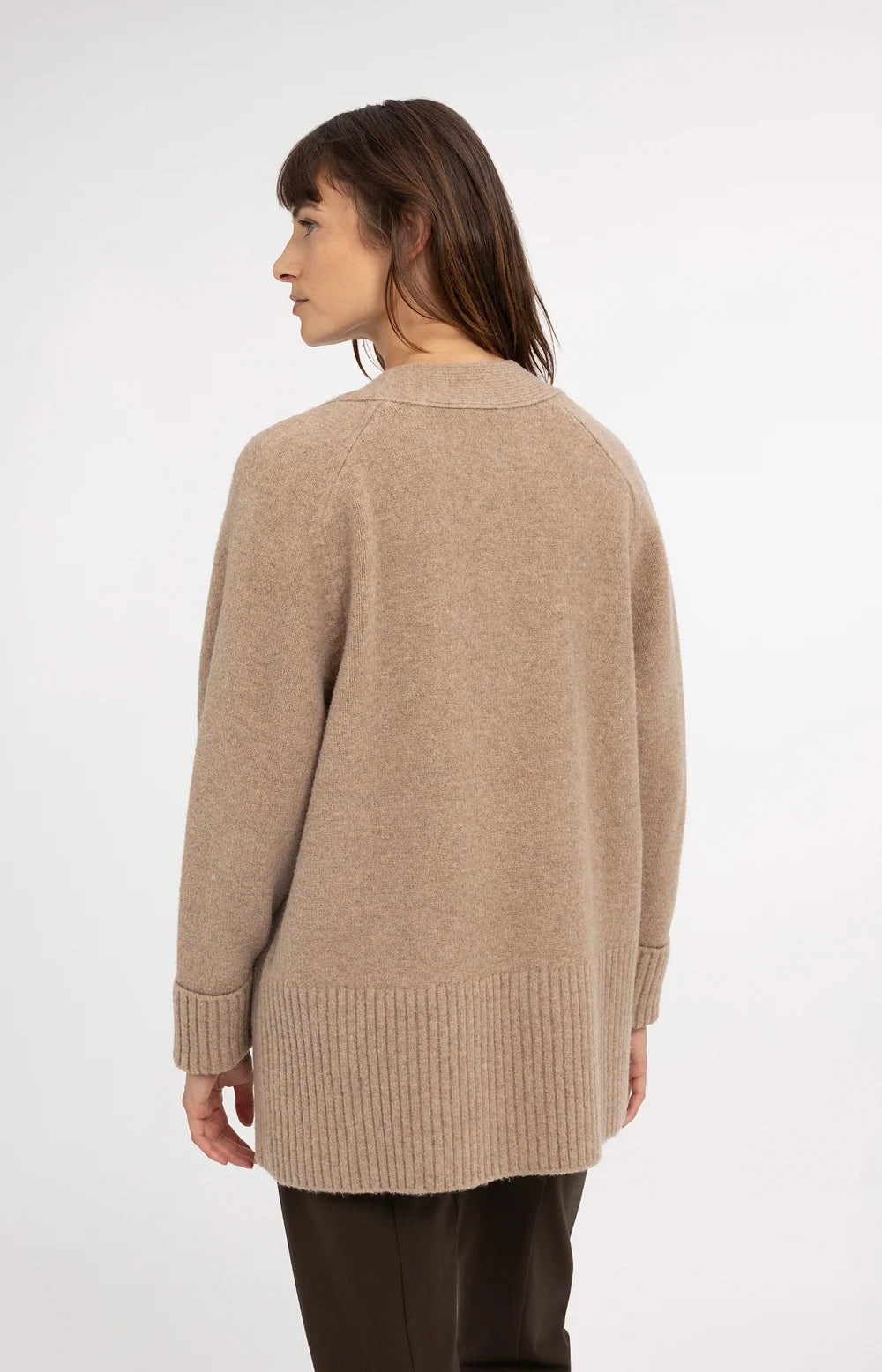 YAYA - Oversized Rib-Knit Cardigan in Dark Beige Melange