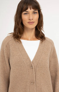 YAYA - Oversized Rib-Knit Cardigan in Dark Beige Melange