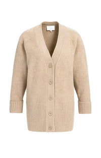 YAYA - Oversized Rib-Knit Cardigan in Dark Beige Melange