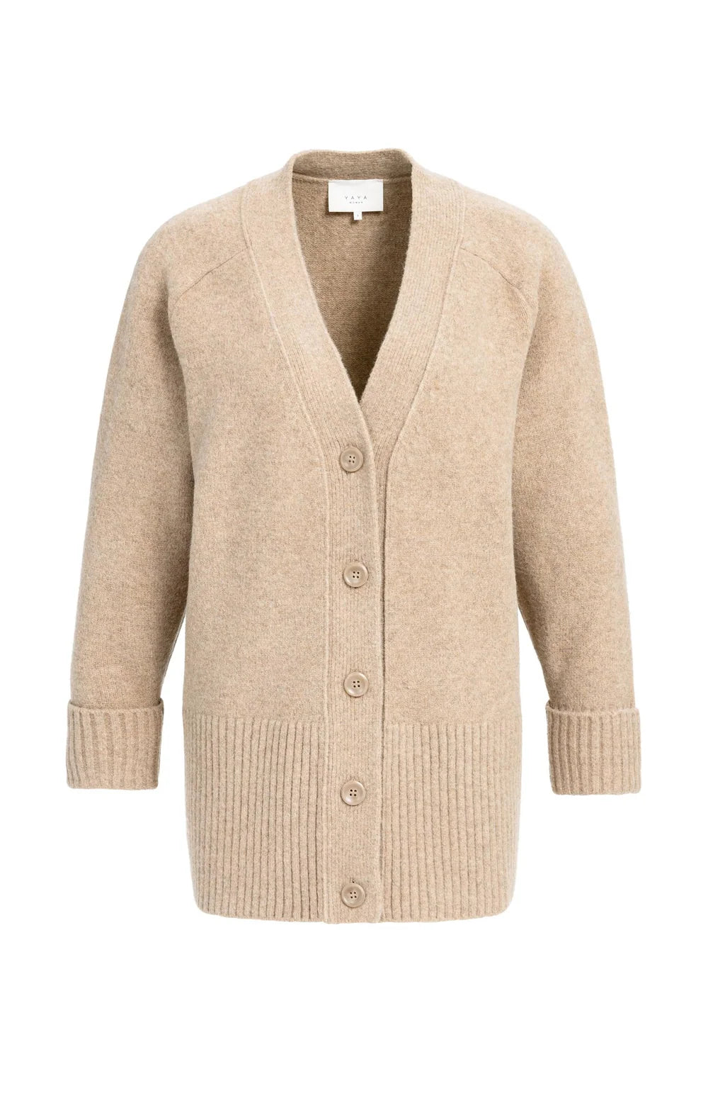 YAYA - Oversized Rib-Knit Cardigan in Dark Beige Melange
