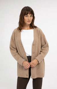 YAYA - Oversized Rib-Knit Cardigan in Dark Beige Melange