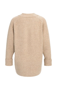 YAYA - Oversized Rib-Knit Cardigan in Dark Beige Melange