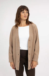 YAYA - Oversized Rib-Knit Cardigan in Dark Beige Melange