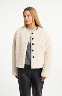 YAYA - Oversized Faux Fur Jacket in Bleached Sand Beige