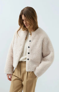 YAYA - Oversized Faux Fur Jacket in Bleached Sand Beige
