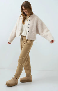 YAYA - Oversized Faux Fur Jacket in Bleached Sand Beige
