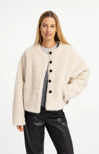 YAYA - Oversized Faux Fur Jacket in Bleached Sand Beige