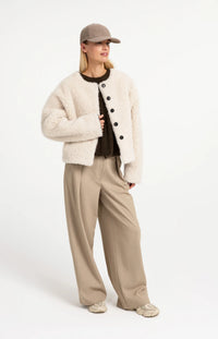 YAYA - Oversized Faux Fur Jacket in Bleached Sand Beige