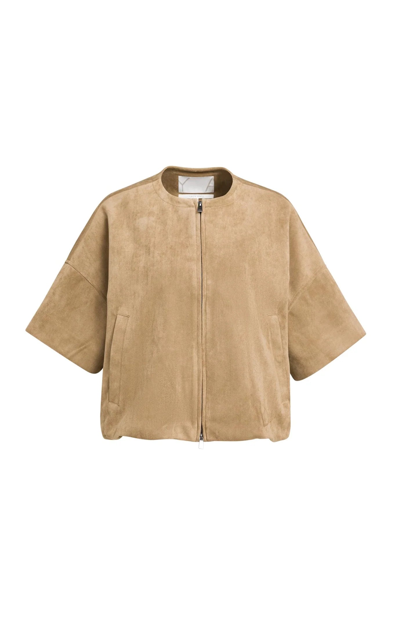 YAYA - Oversized Short sleeve suedine jacket with balloon bottom hem - Otter Brown