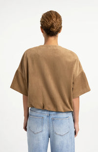 YAYA - Oversized Short sleeve suedine jacket with balloon bottom hem - Otter Brown