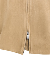 YAYA - Oversized Short sleeve suedine jacket with balloon bottom hem - Otter Brown