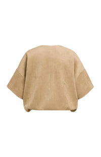 YAYA - Oversized Short sleeve suedine jacket with balloon bottom hem - Otter Brown