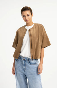 YAYA - Oversized Short sleeve suedine jacket with balloon bottom hem - Otter Brown