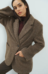 YAYA - Wool Mix Oversized Blazer Jacket with Fancy Closure Detail in Cocoa Brown