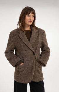 YAYA - Wool Mix Oversized Blazer Jacket with Fancy Closure Detail in Cocoa Brown