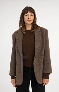 YAYA - Wool Mix Oversized Blazer Jacket with Fancy Closure Detail in Cocoa Brown