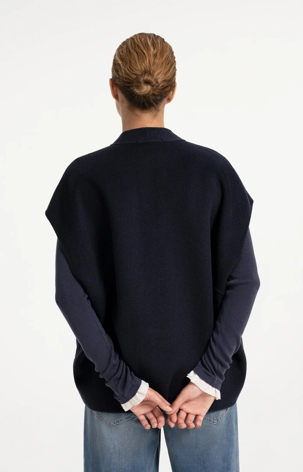 YAYA - Oversized Wool Blend Bodywarmer in Cat Black Melange