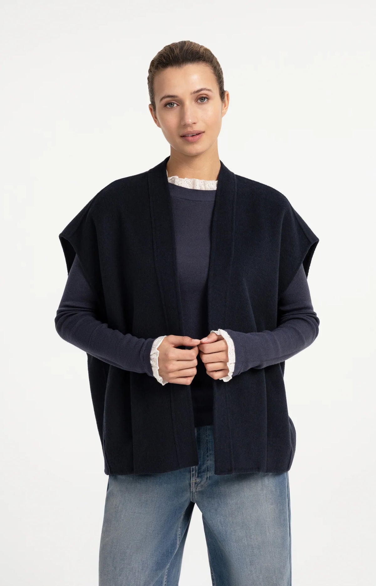 YAYA - Oversized Wool Blend Bodywarmer in Cat Black Melange