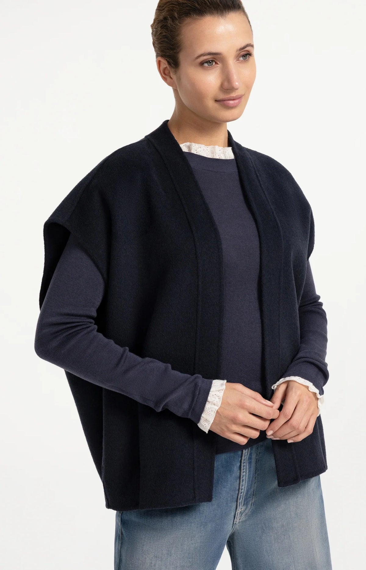 YAYA - Oversized Wool Blend Bodywarmer in Cat Black Melange