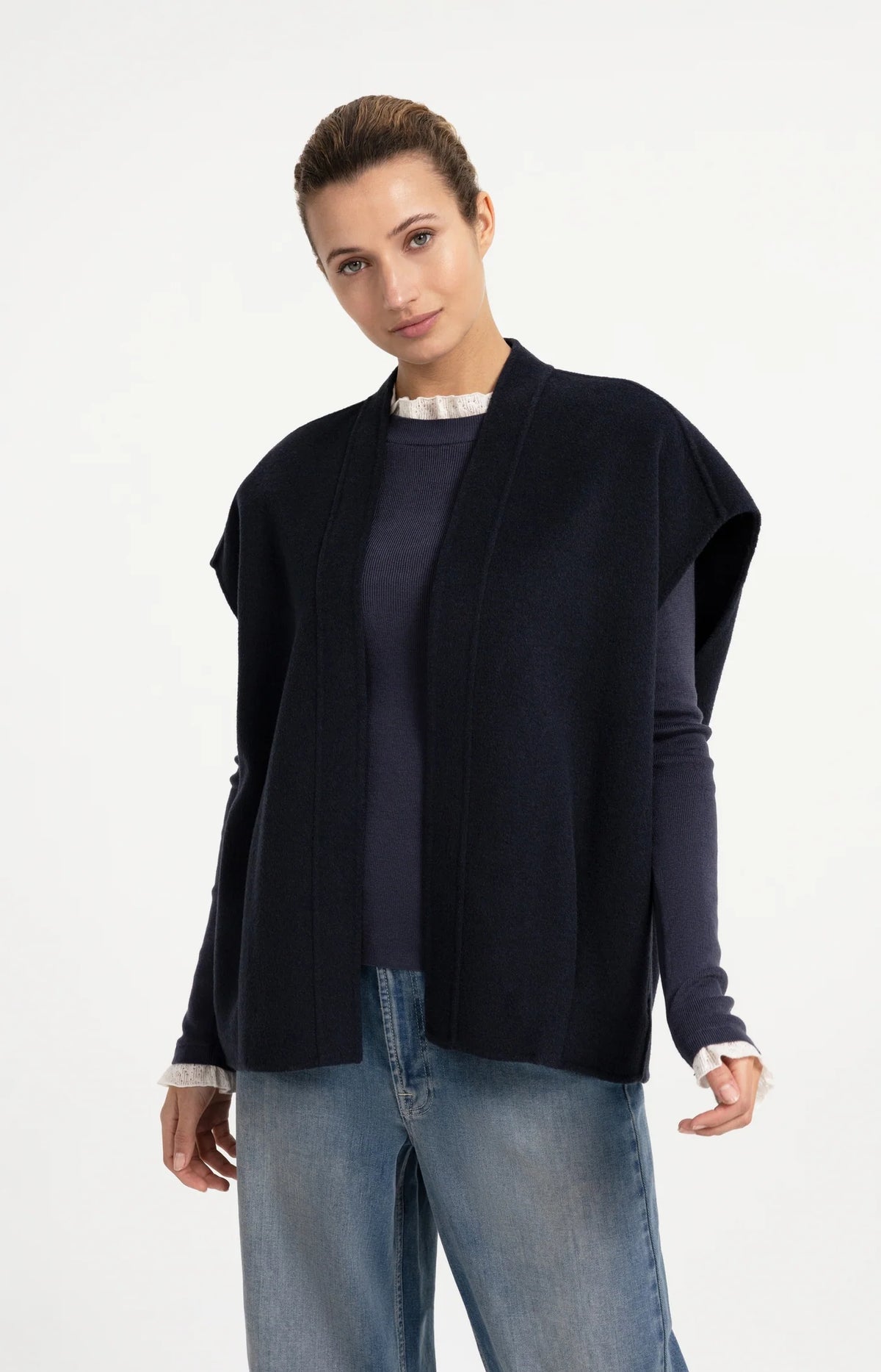 YAYA - Oversized Wool Blend Bodywarmer in Cat Black Melange