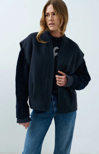 YAYA - Oversized Wool Blend Bodywarmer in Cat Black Melange