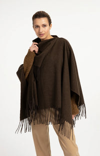 YAYA - Poncho with Fringes in Slate Black Brown