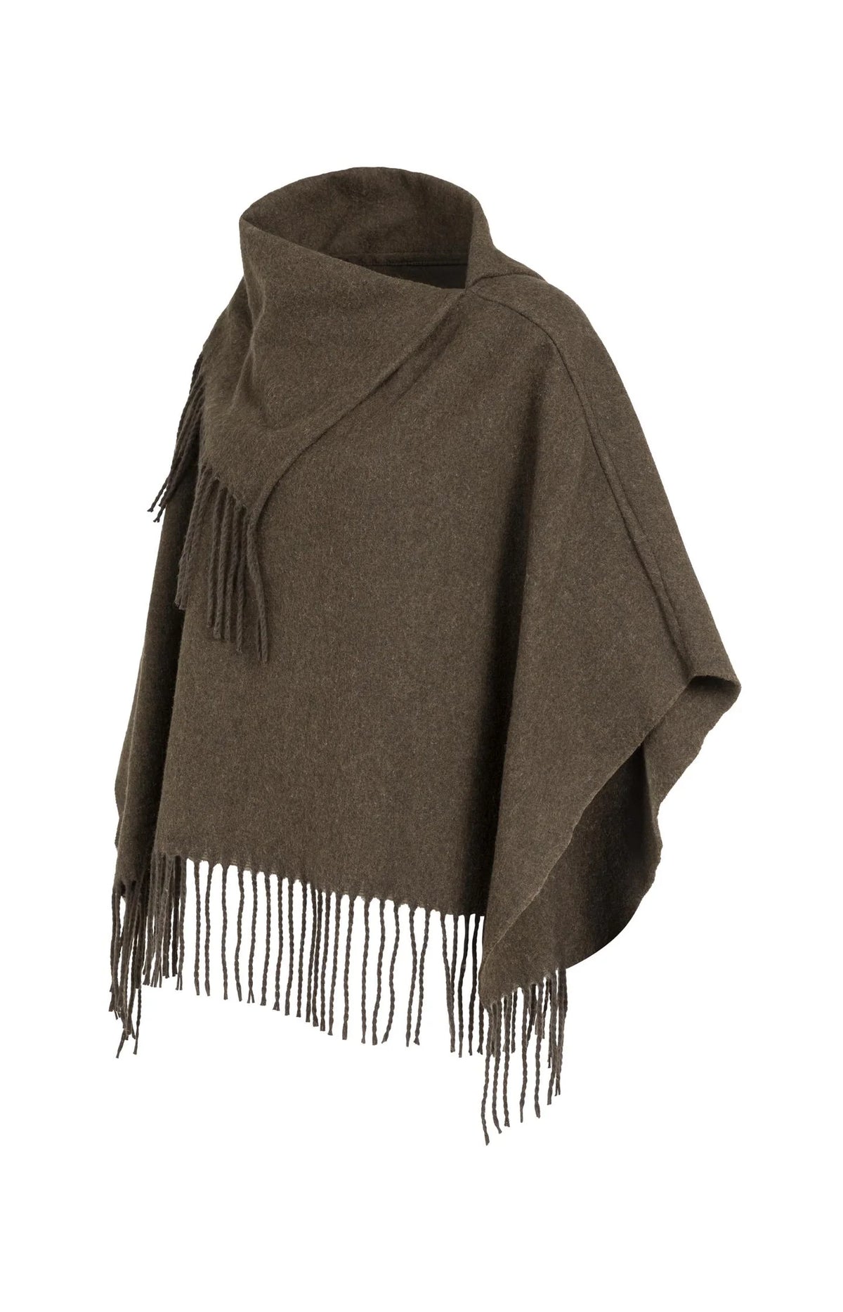 YAYA - Poncho with Fringes in Slate Black Brown