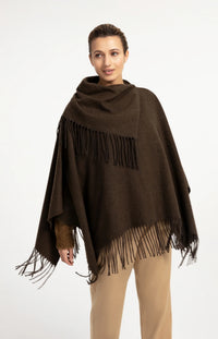 YAYA - Poncho with Fringes in Slate Black Brown