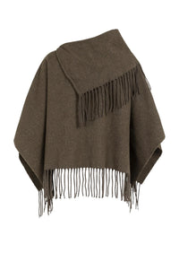 YAYA - Poncho with Fringes in Slate Black Brown