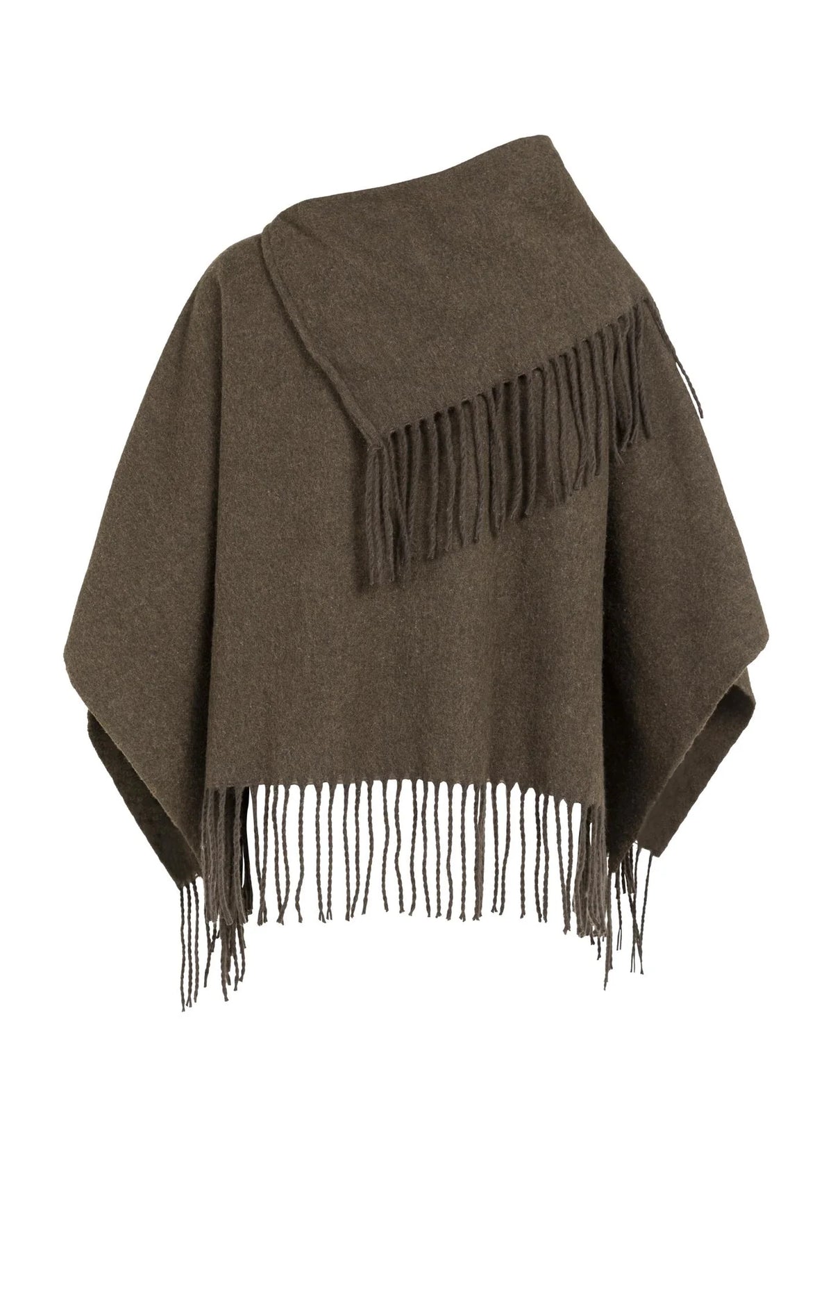 YAYA - Poncho with Fringes in Slate Black Brown