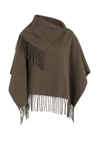 YAYA - Poncho with Fringes in Slate Black Brown