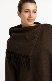 YAYA - Poncho with Fringes in Slate Black Brown