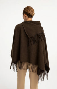 YAYA - Poncho with Fringes in Slate Black Brown