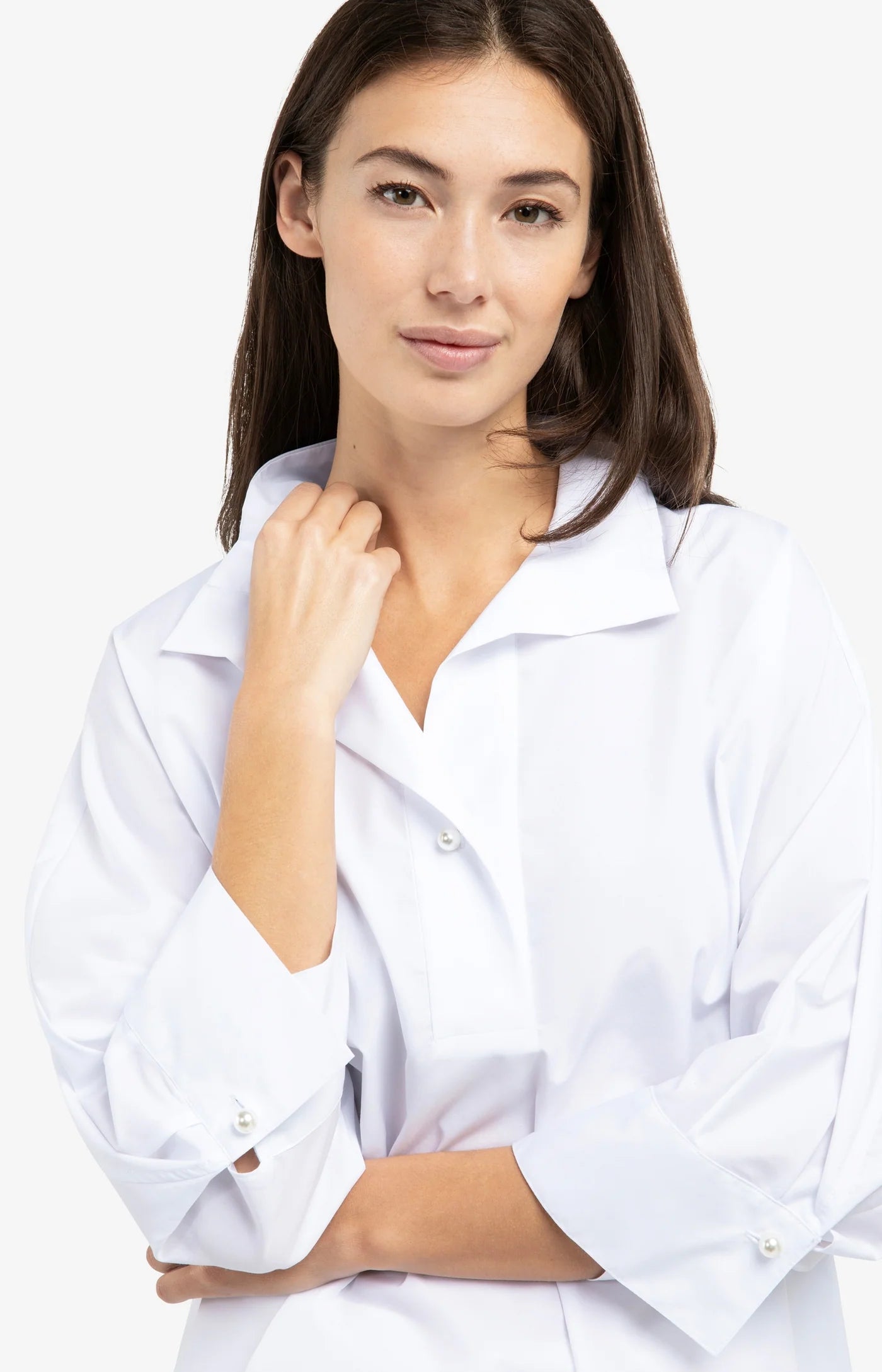YAYA - Polo Collar Poplin Shirt in Pure White