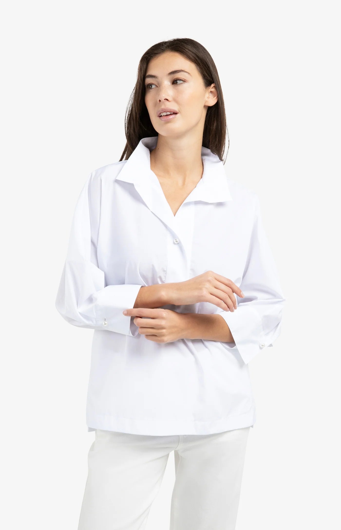 YAYA - Polo Collar Poplin Shirt in Pure White