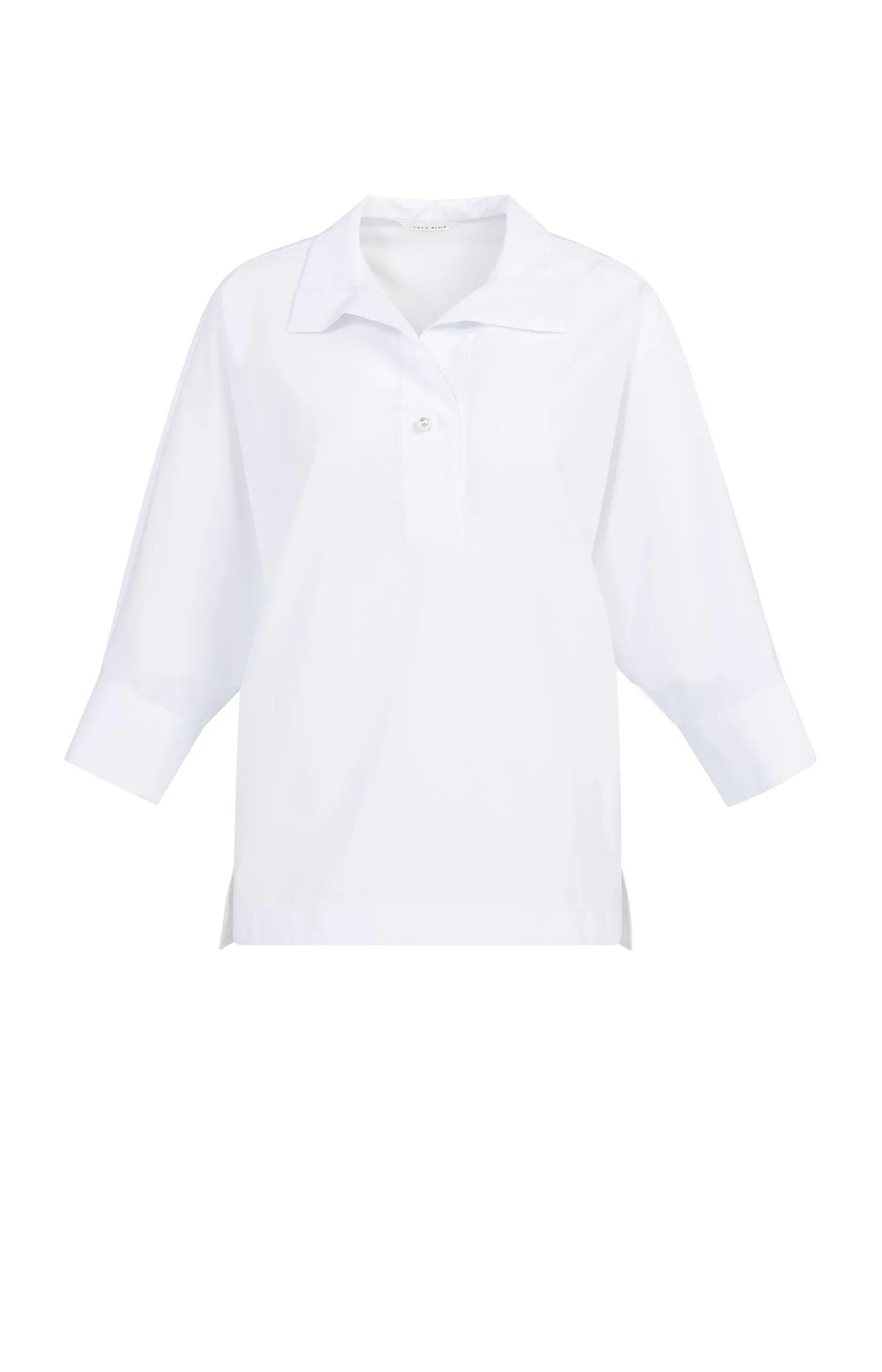 YAYA - Polo Collar Poplin Shirt in Pure White