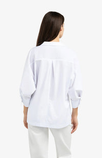 YAYA - Polo Collar Poplin Shirt in Pure White