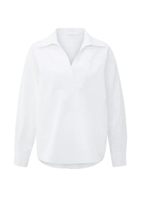 YAYA - Poplin Blouse with Polo Collar in Pure White