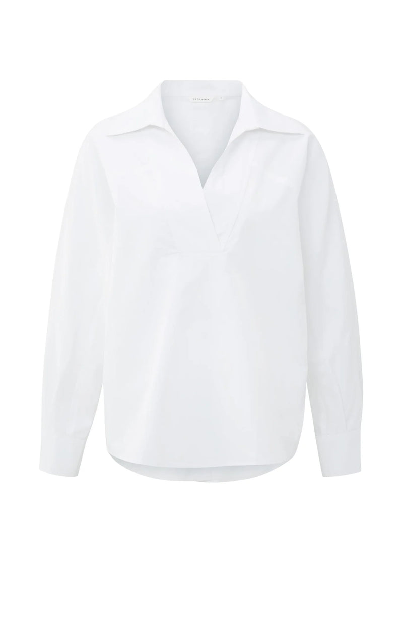 YAYA - Poplin Blouse with Polo Collar in Pure White