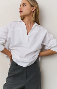 YAYA - Poplin Blouse with Polo Collar in Pure White