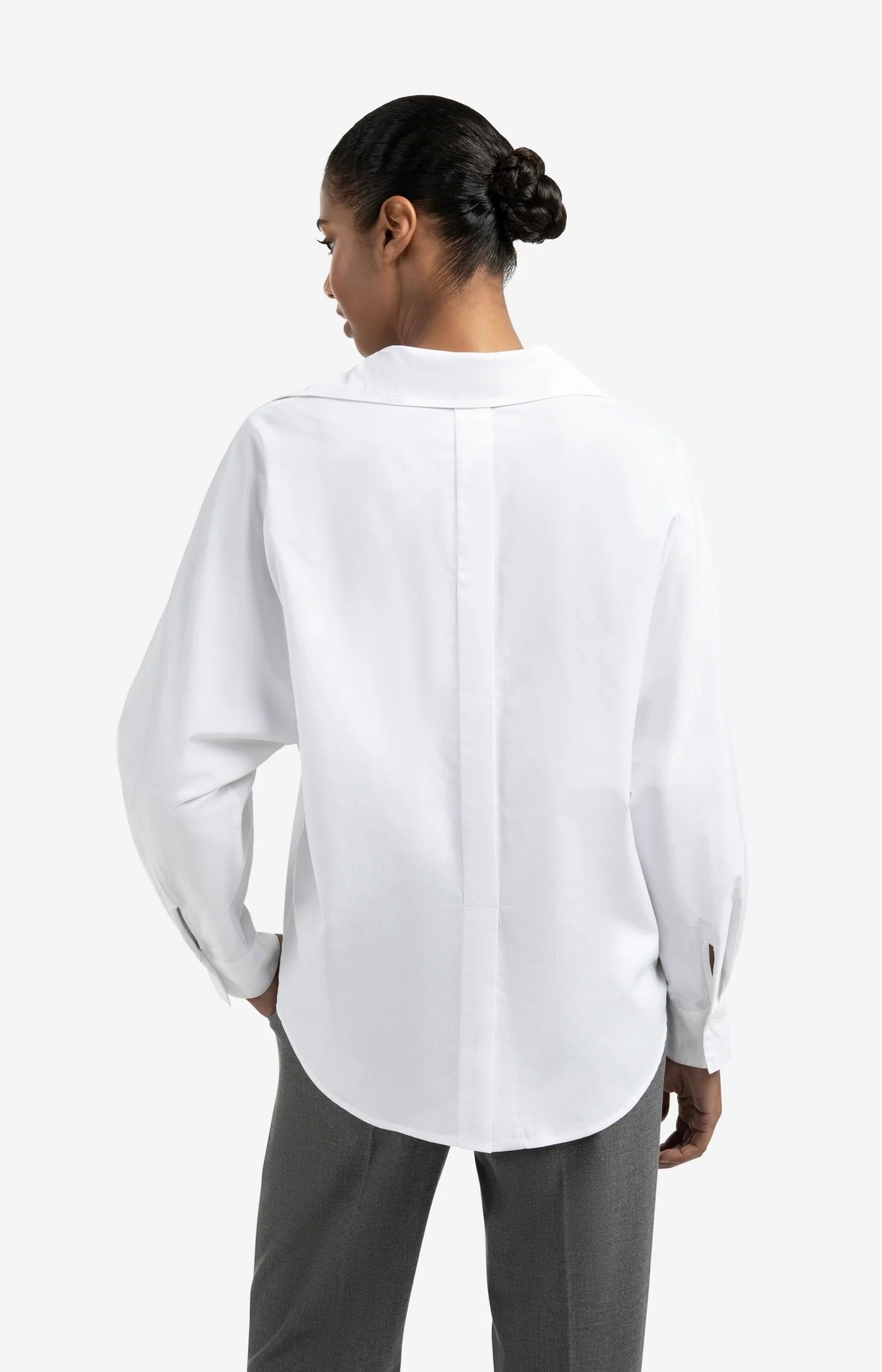 YAYA - Poplin Blouse with Polo Collar in Pure White